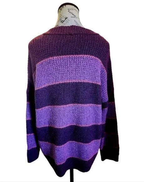 American Eagle Womens Oversized Striped Purple Crew Neck Sweater Size Medium - Image 2