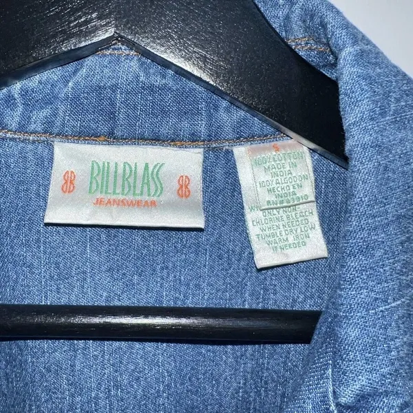 Vintage Bill Blass Womens Denim Blue Jean Blazer Jacket Size S One Button Cotton - Image 4