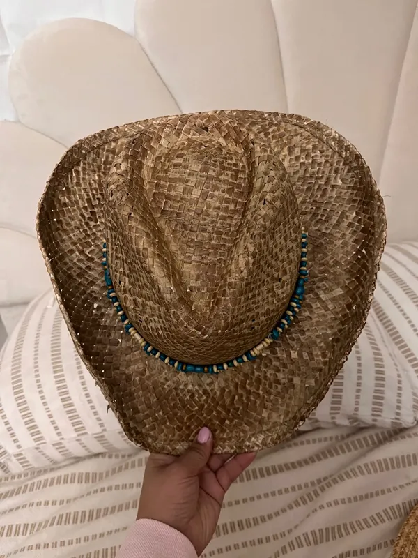 Neutral cream brown cowgirl hat with beading - Image 6
