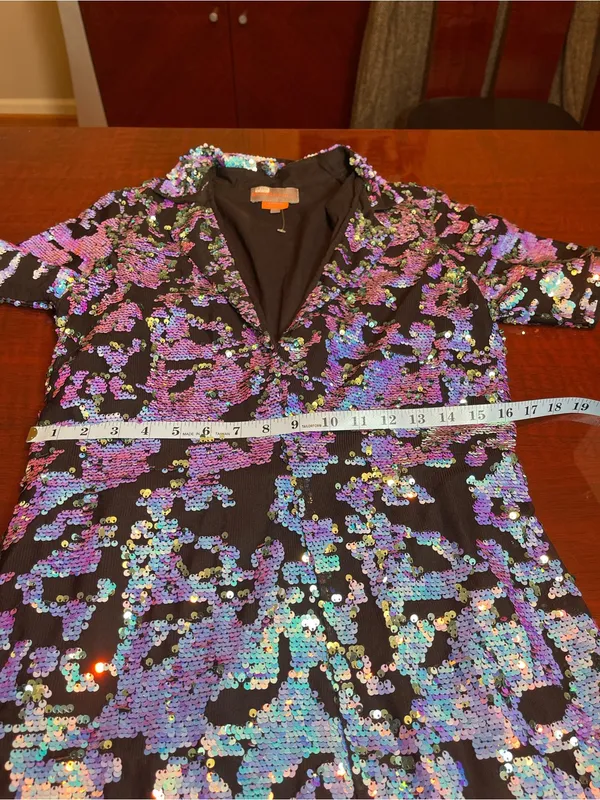 Bhanuni by Jyoti Sequin V-Neck Short Sleeve Mini Dress Black Multi Size Su - Image 6