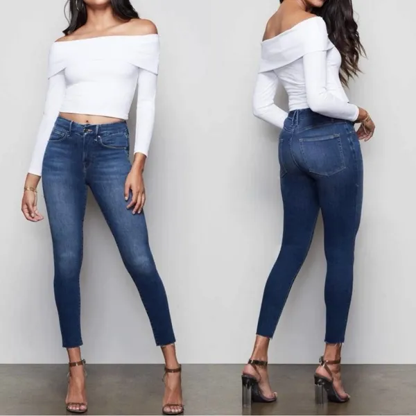 Good American Good Waist Crop Raw Edge Skinny Jeans in Blue331 Size‎ 2 = Size 26 - Image 2