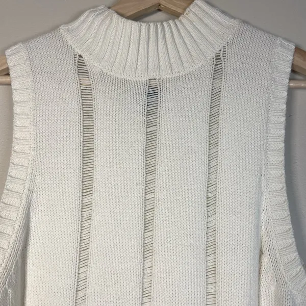 Whitney‎ Port Pointelle Stitch Mock Neck Sleeveless Fisherman Sweater Size M - Image 3