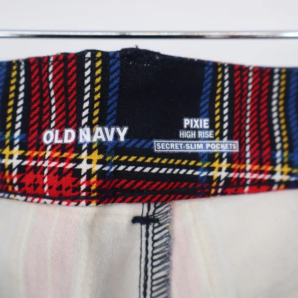Old Navy Pants Womens 12 Pixie High Rise Red Plaid Stretch Ankle Excellent - Image 2