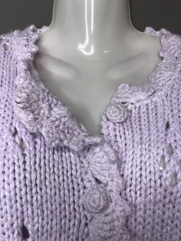 Vintage The Weathervane Cardigan Sweater Womens Medium Purple Crochet Knit - Image 6