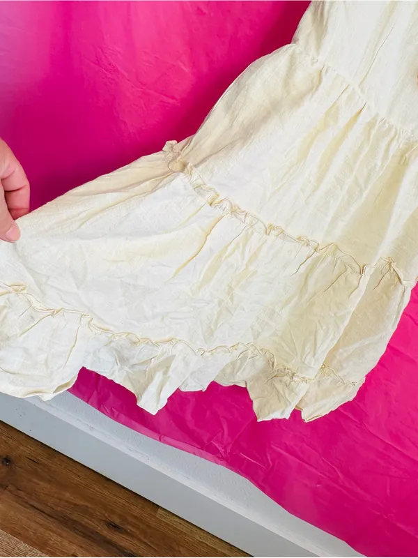 Lightweight Cream Tiered Mini Dress with Spaghetti Straps - Image 4