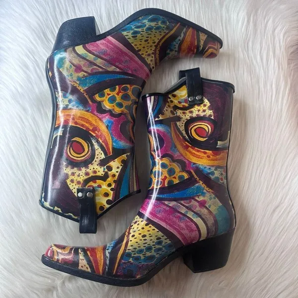 Nomad Yippy - Turquoise Monet Rubber Cowboy Boots Size 9 - Image 10