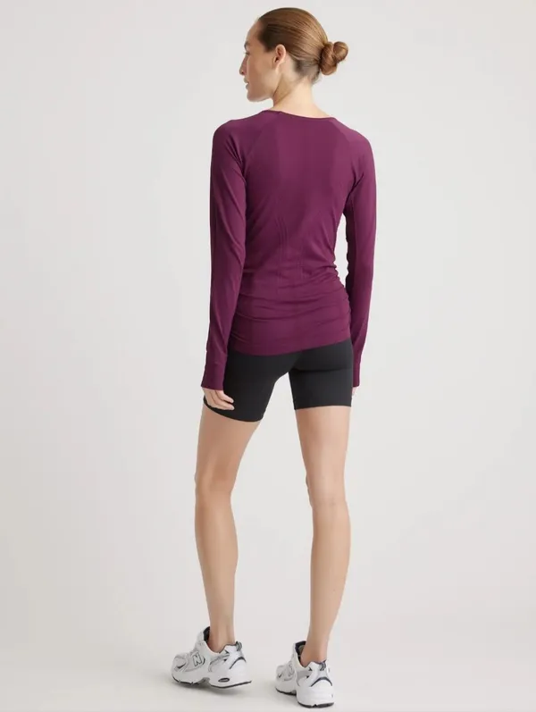 Quince Seamless Size S Ruched Long Sleeve Athletic Top in Plum - Image 4