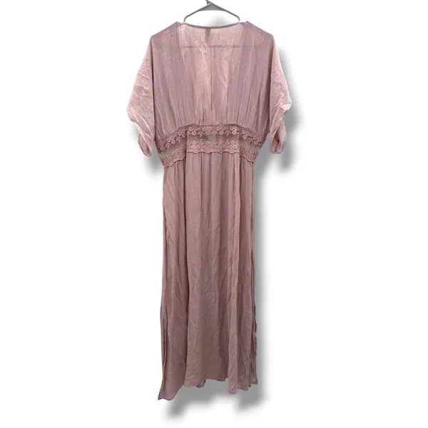Alya‎ Duster Cardigan L/XL Dusty Rose Lace Trim Boho Open Front Maxi Kimono - Image 4