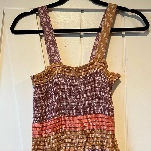 BUCKETLIST S Patchwork jumpsuit w/pockets one piece FLAW smocked bodice wide leg - Image 2