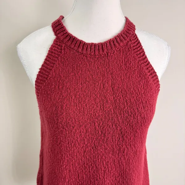 Anthropologie Maeve Burgundy Red High Neck Sweater Tank Top Textured Knit Shell - Image 5