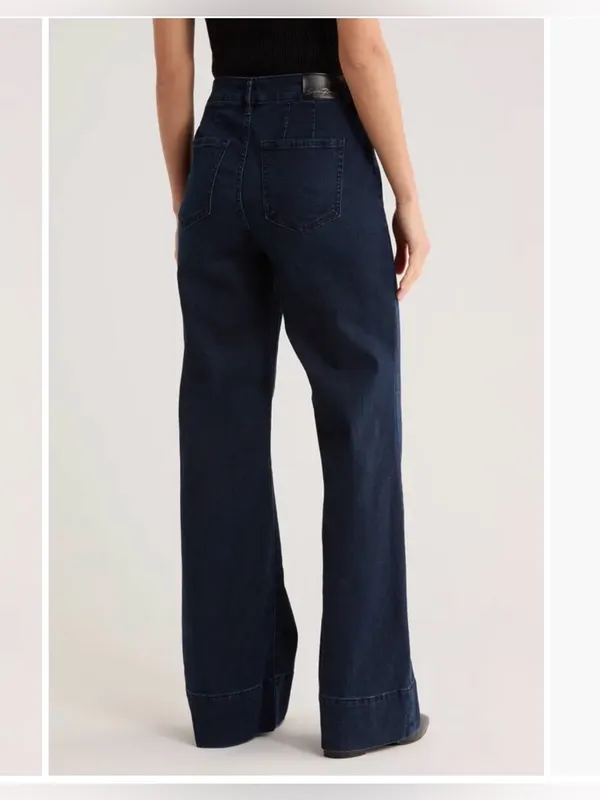 Zara Pintuck Wide Leg Jeans dark blue denim size 4 EUC high waisted - Image 2