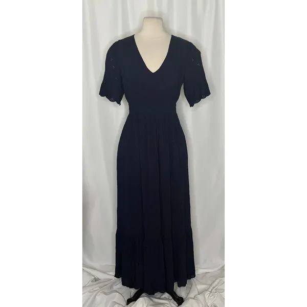 BODEN Broderie Floral Anglaise Eyelet Maxi Dress Navy Blue Embroidered US 2 - Image 2