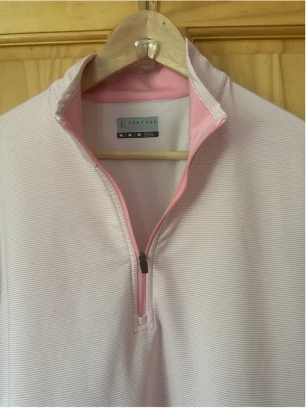PGA Tour Light Pink striped Quarter-Zip Pullover size medium - Image 4
