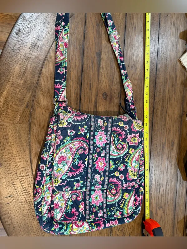 Vera Bradley Navy Quilted Paisley Shoulder Bag with Pink & Green Accents​ - Image 4