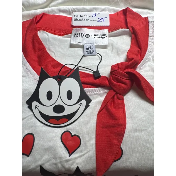 Unique Vintage‎ Felix The Cat Hearts Graphic Top Red Neck Tie Womens L - Image 3