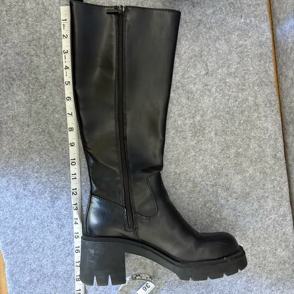 Zara Knee high Boots with a chunky heel and lug soles black size 36 - Image 9