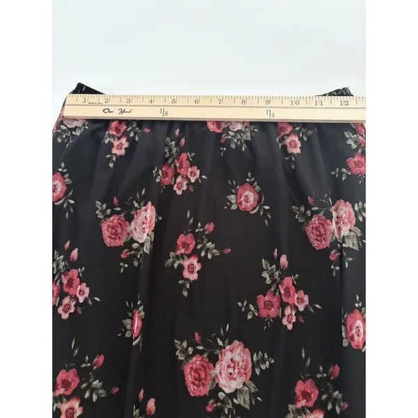 Thyme & Honey Midi Skirt Size S Black Floral Mesh Ruffle Whimsigoth Dark Romance - Image 5