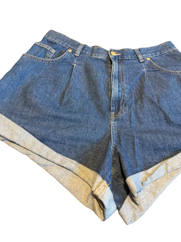 We The Free Danni High Rise Shorts Denim Dark Wash Oversized Cuff Size Large - Image 4