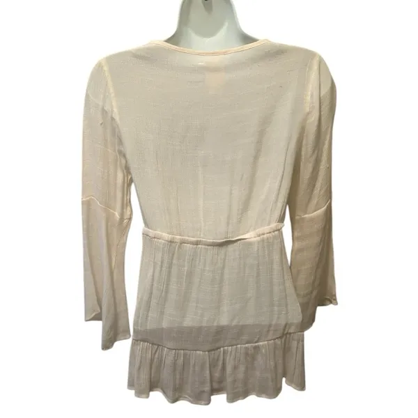 Self Esteem Y2K Cream Whimsigoth Witchy Top Sz S Crochet Detail Peek a Boo Neck Boho Cottage - Image 6