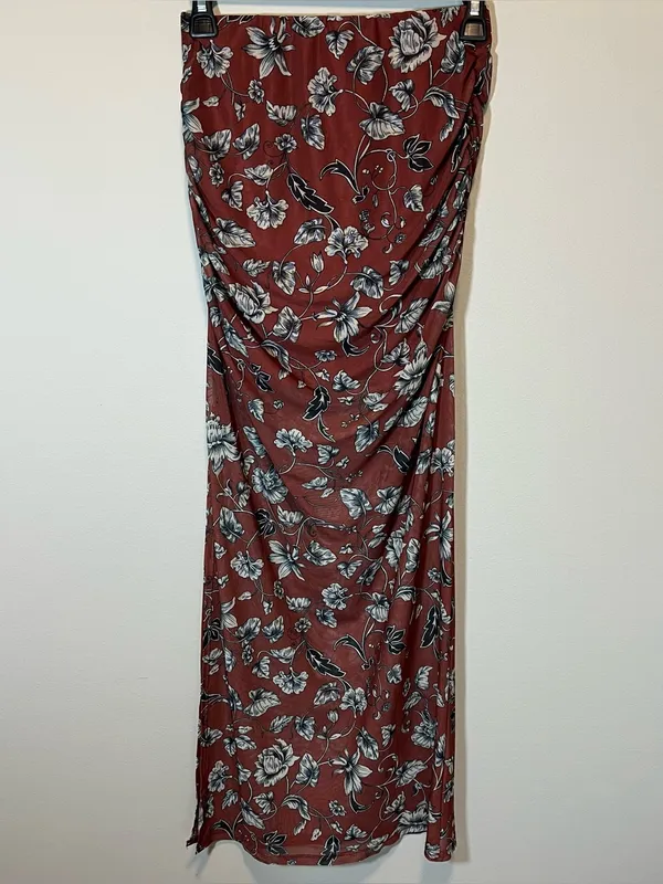 Anthropologie‎ Maeve The Aleda Mesh Ruched Maxi Skirt Brown Floral XS NWT - Image 7