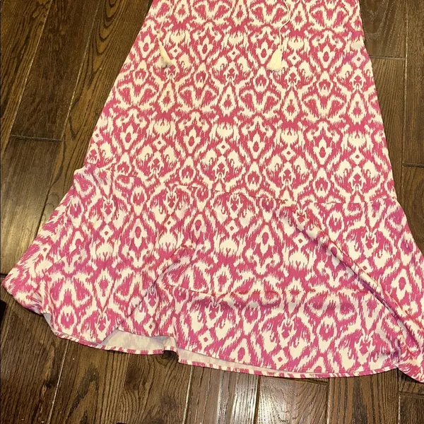 Elegant Pink Patterned Maxi Dress with tassels size  large - Image 3