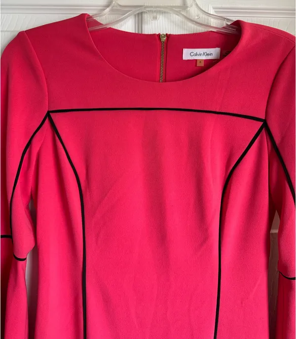 Calvin Klein Pink Coral 3/4 Bell Sleeve Women's Dress Size 6 - Image 3