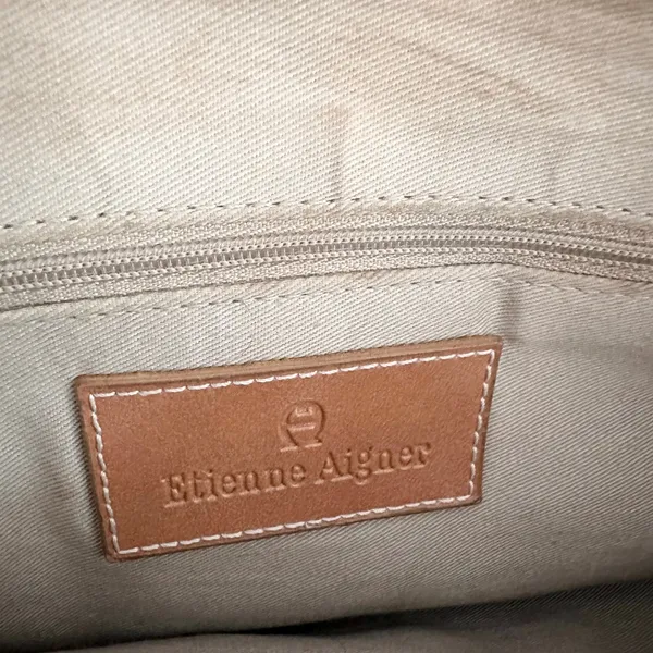 Etienne Aigner Vintage Woven Linen Tan Leather Trim Shoulder Tote Satchel Buckle - Image 8
