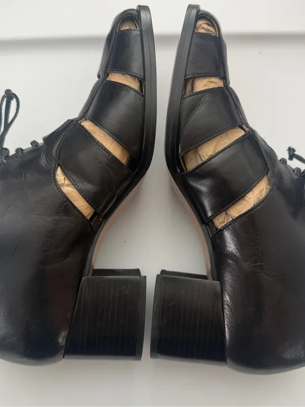 Enzo Angiolini Black Cutout Lace-Up Women's Heel Loafers Leather 7.5M - Image 7