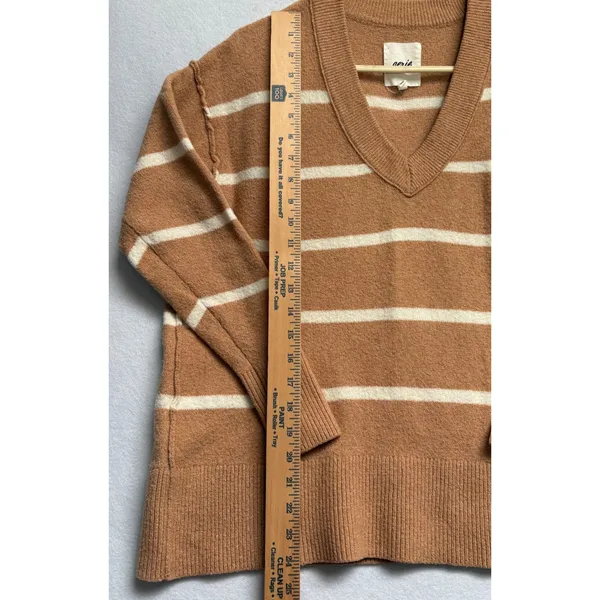 Aerie Striped V-Neck Sweater Brown White Oversized Knit XS - Image 8