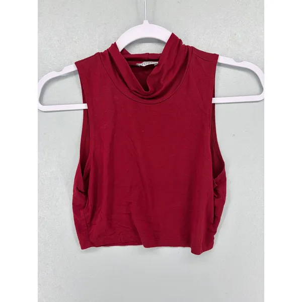 Tobi Womens Crop Top Burgundy Mock‎ Neck Sleeveless Stretch Knit M - Image 2