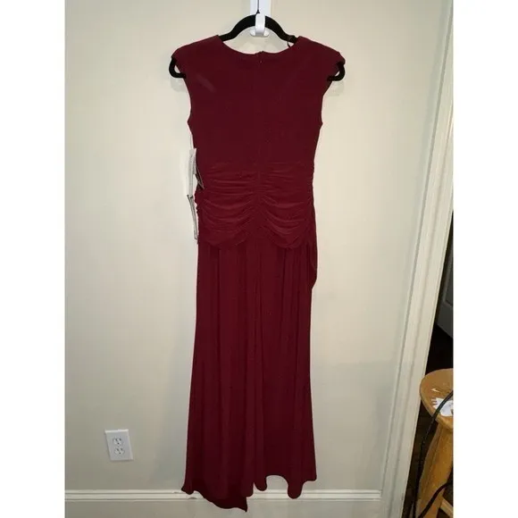 Betsy & Adam Women's Cap Sleeve Gathered Gown Dress Petite Size 2P Bordeaux - Image 3