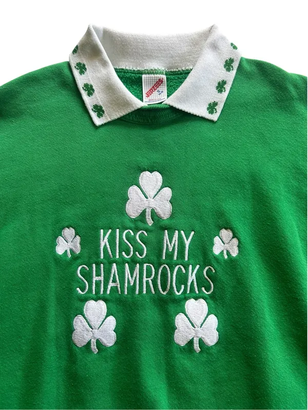 Vintage St. Patrick’s Day Shamrock Pullover Size S Cottage Grandmacore 90s - Image 2