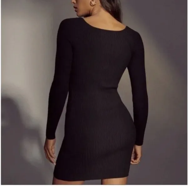 Abercrombie & Fitch Black Knit Ribbed Long Sleeve Mini Dress Chest Cutout Sz XS - Image 7