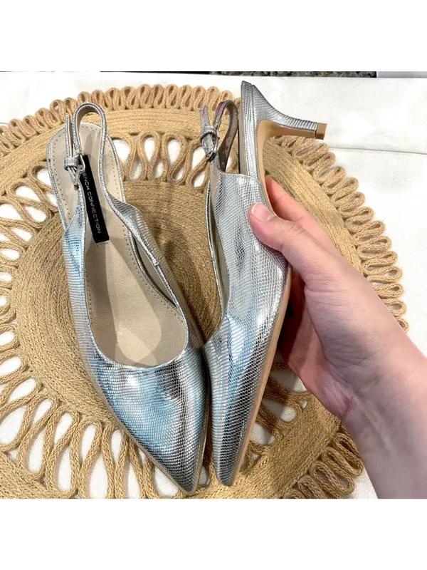 French Connection Quinn Slingback Kitten Heel Size US 9 Silver Metallic - Image 3