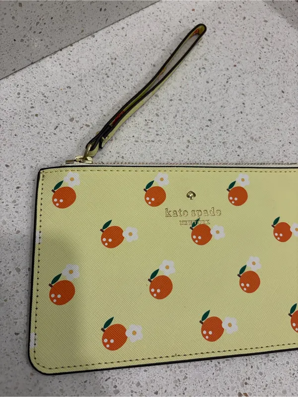 Kate Spade Wristlet Wallet Oranges With Daisy Flowers Yellow EUC - Image 2