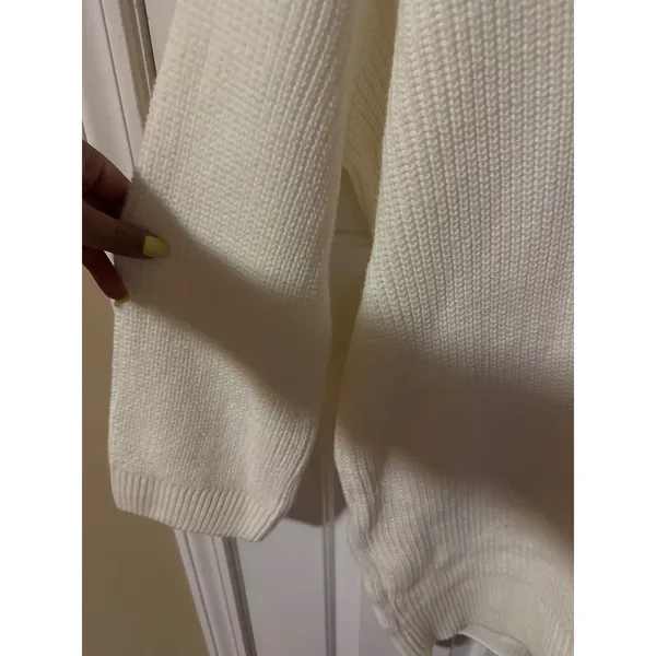 Topshop Womens Cream White Oversized V-Neck Chunky Ribbed Knit Sweater‎ Tunic S - Image 2