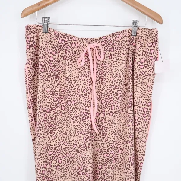 Cuddl Duds Pajama Pants Women XL Pink Stretch Leopard Print Drawstring Sleepwear - Image 3