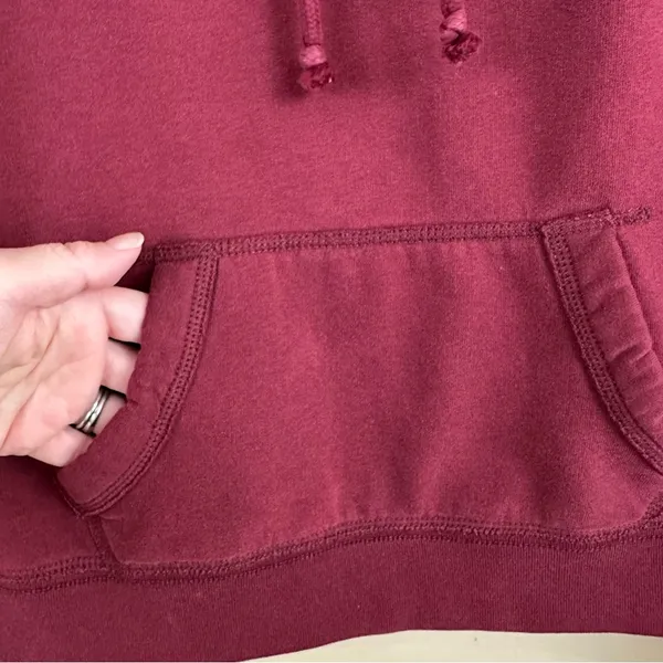 Y2K Vtg Abercrombie & Fitch Burgundy Swearshirt Hoodie Womens Large Grunge Prep - Image 6
