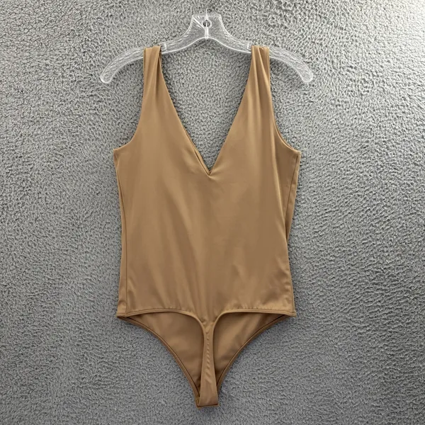 Express‎ Body Contour Bodysuit Tank Sleeveless Thong Tan Women's Medium - Image 2