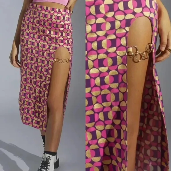 Urban‎ Outfitters | NWT UO High Slit Chain Detail 70s Geometric Midi Skirt Pink - Image 2