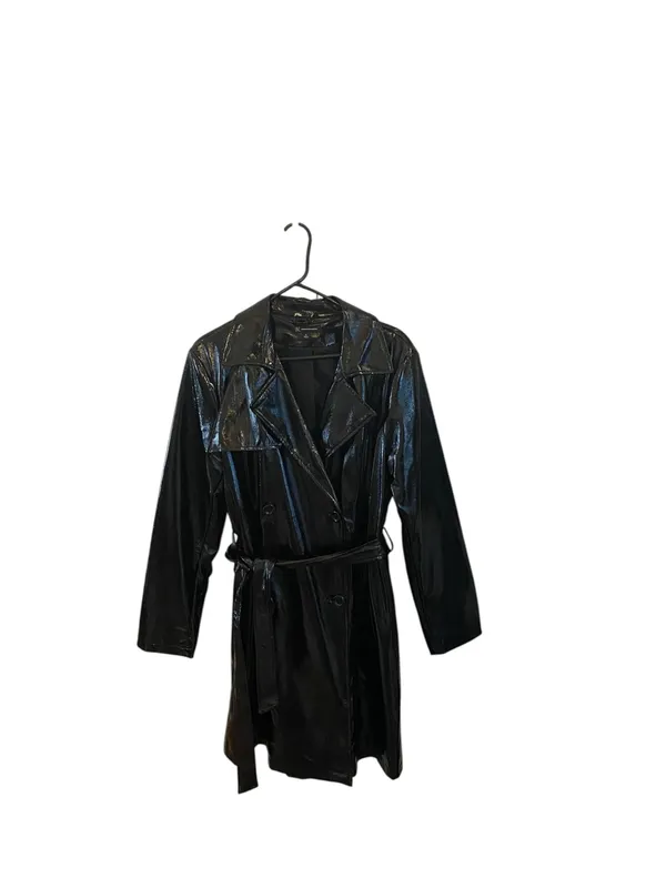 INC Glossy Black Patent Leather Belted Midi Trench Coat Goth Glam witchy 90s y2k - Image 8