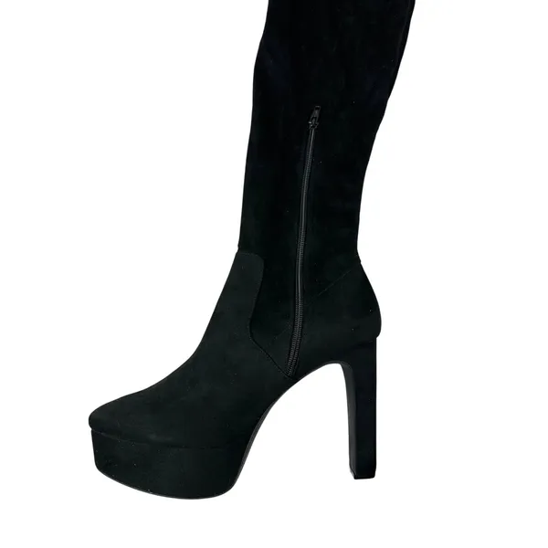 H & M Thigh High Platform Boots Stretch Faux Suede Black 10 - Image 12