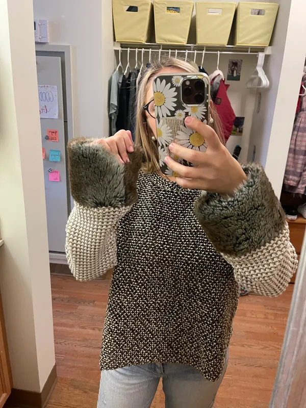 ZARA Knitted Sweater Top With Faux Fur Cuffs - Image 6