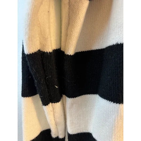 Black and White Striped Crewneck Sweater with Yellow Crescent Moon Embroidery - Image 3
