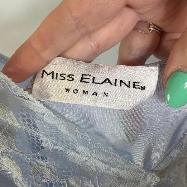 Vintage Sky Baby Blue Cinderella Silky Lace Maxi Slip Dress Miss Elaine XL - Image 8
