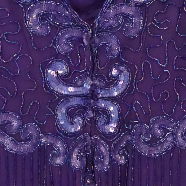 Vintage 80s Beaded Silk Gown Womens Size S Purple Sequin Formal Wedding FLAWS - Image 14