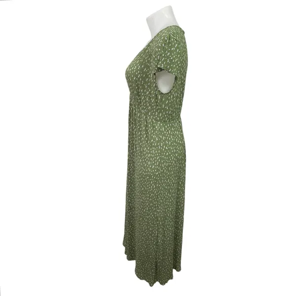 MNG Mango Green Floral Short Sleeve V Neck Empire A Line Maxi Dress Size 10 - Image 2