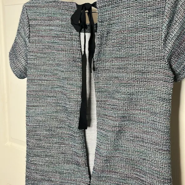 LOFT Blue Multi Tweed Sheath Dress Short Sleeve Pockets Size 0 - Image 9