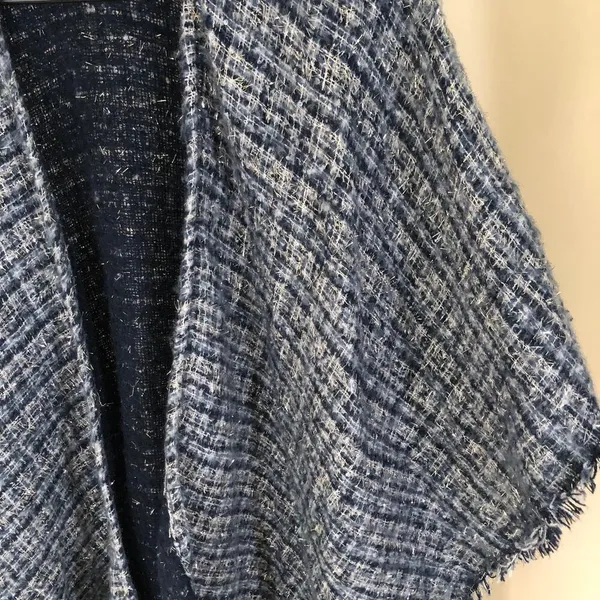 Jessica McClintock EUC Women's Blue Plaid Metallic Boucle Cape Poncho One Size - Image 2