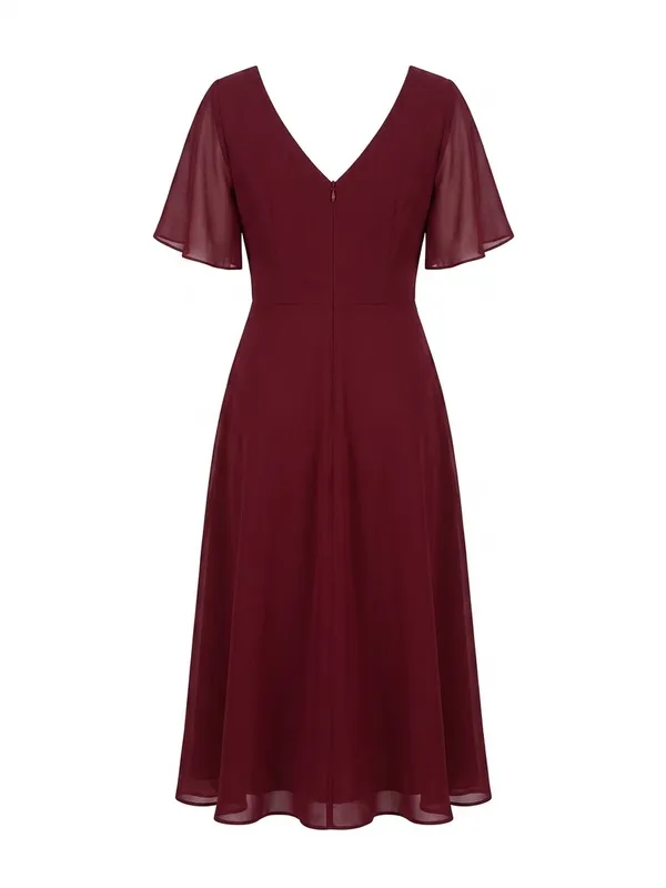 Ever Pretty Burgundy High-Low V-Neck Chiffon Dress - Image 3
